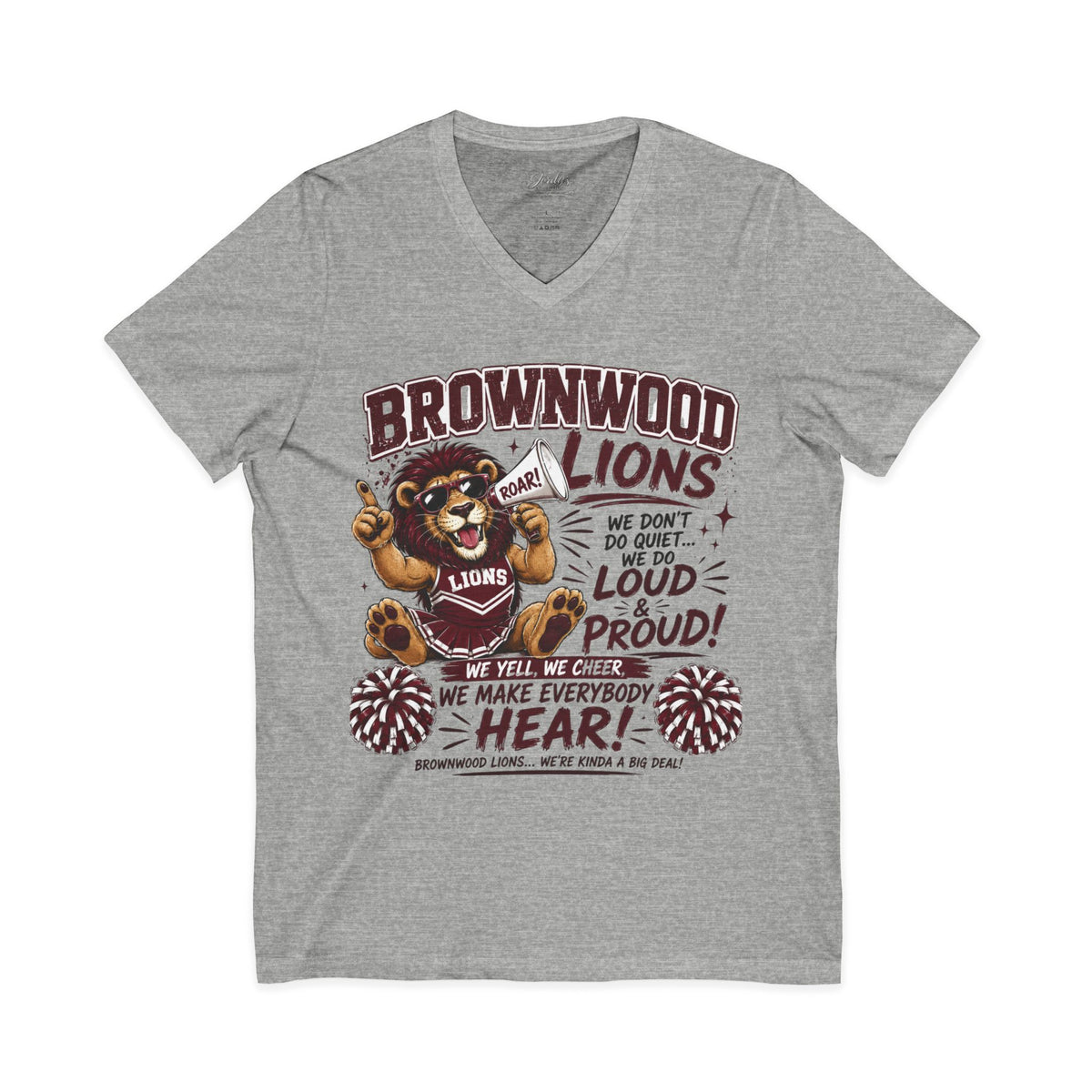 Brownwood Lions Cheer V-Neck T-Shirt — Loud Proud School Spirit Tee