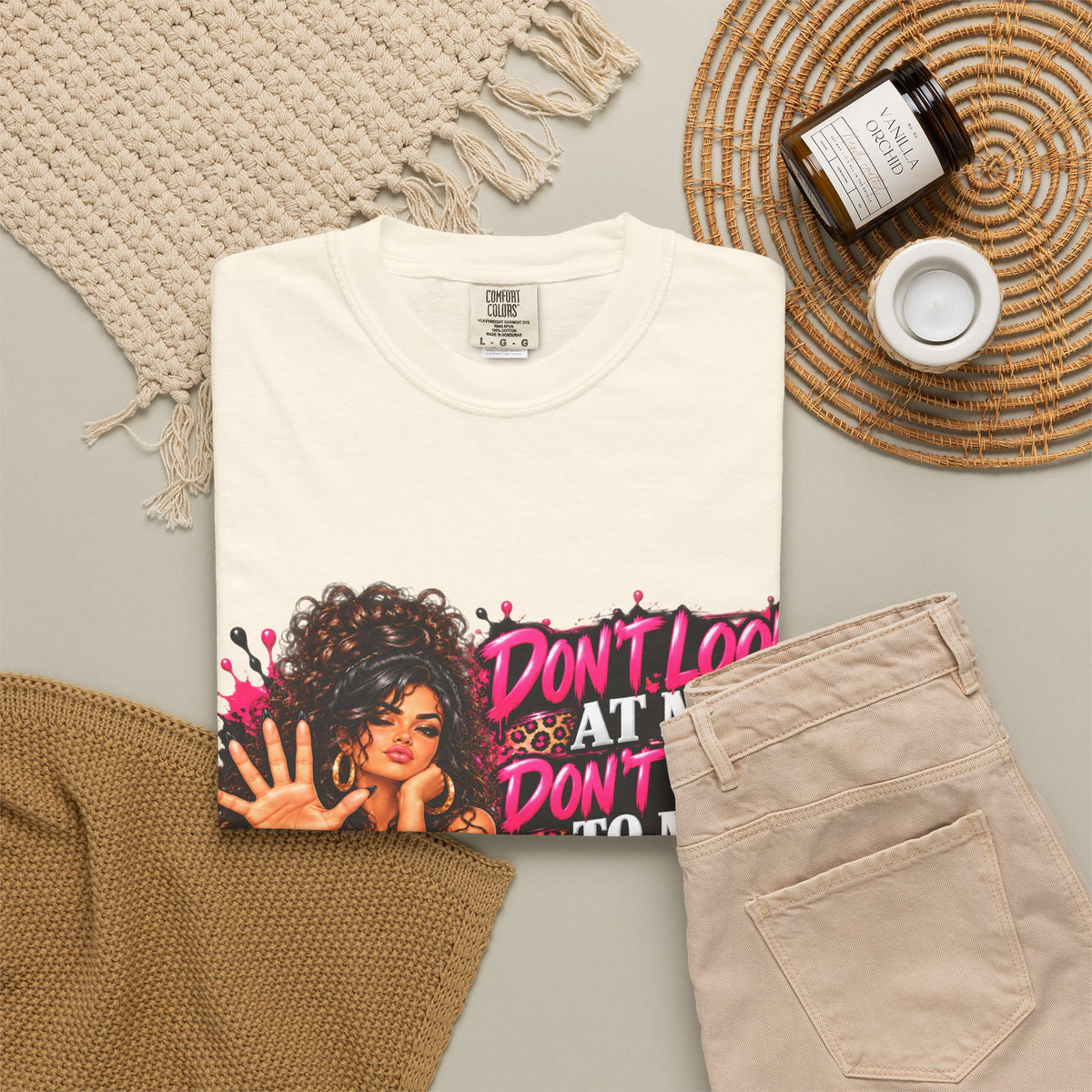 Graphic T-Shirt — "Don't Look at Me, Don't Talk to Me, Don't Touch Me" Afro Girl Streetwear