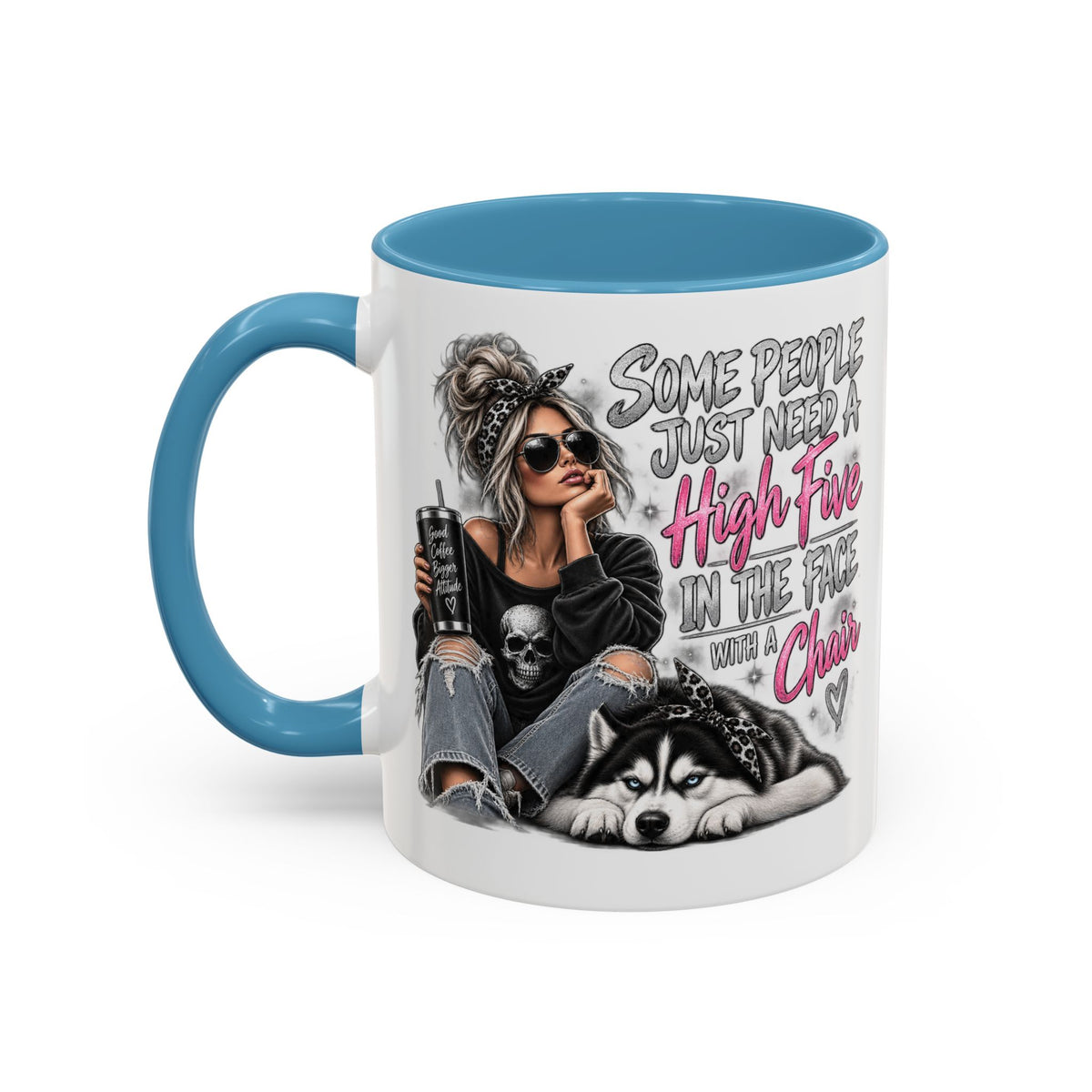 Some People Just Need a High Five Mug – Funny Husky Dog & Sassy Woman Accent Coffee Mug
