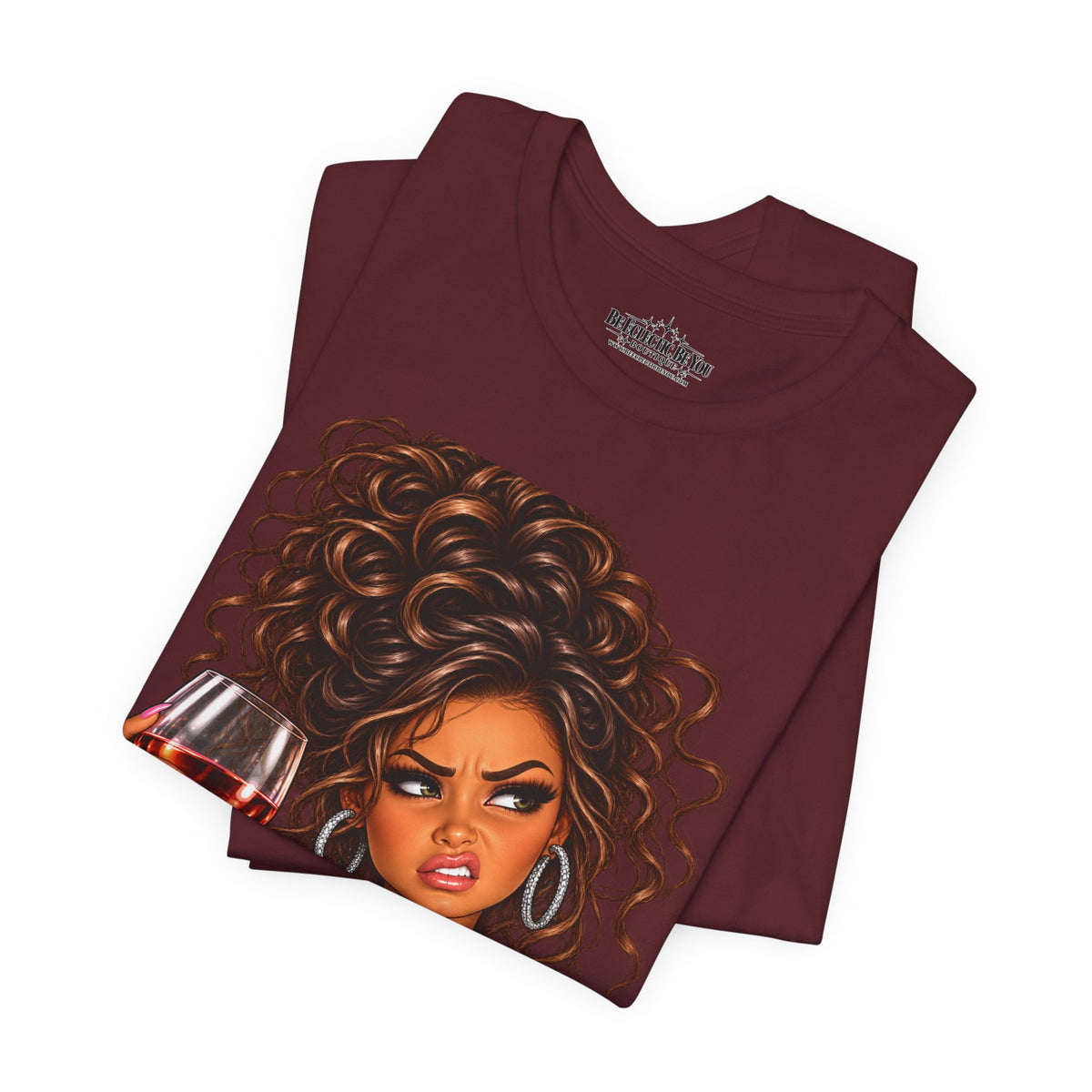 Curly Hair Wine Lover Graphic T-Shirt