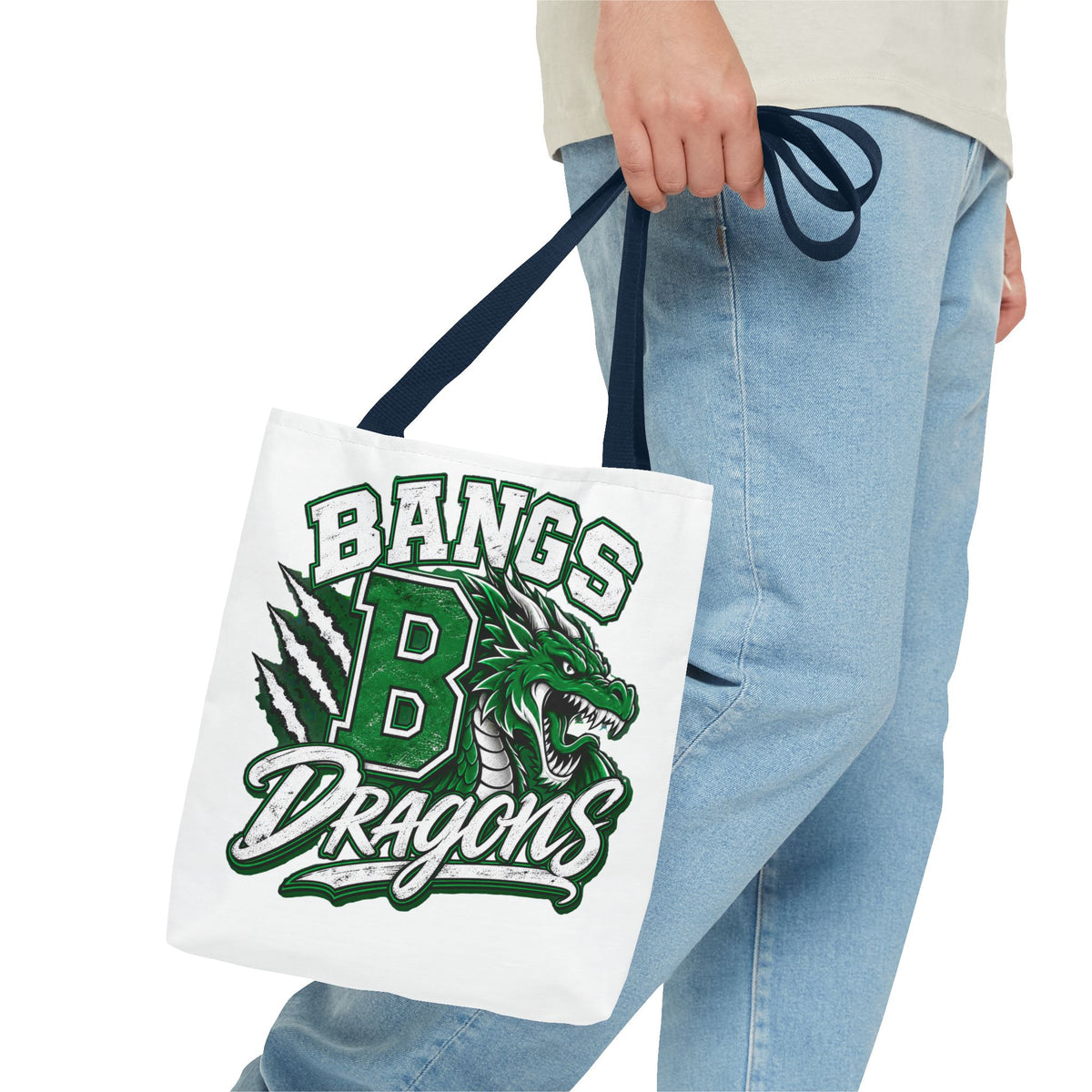 Bangs Dragons Tote Bag — Green Mascot Dragon School Spirit Tote