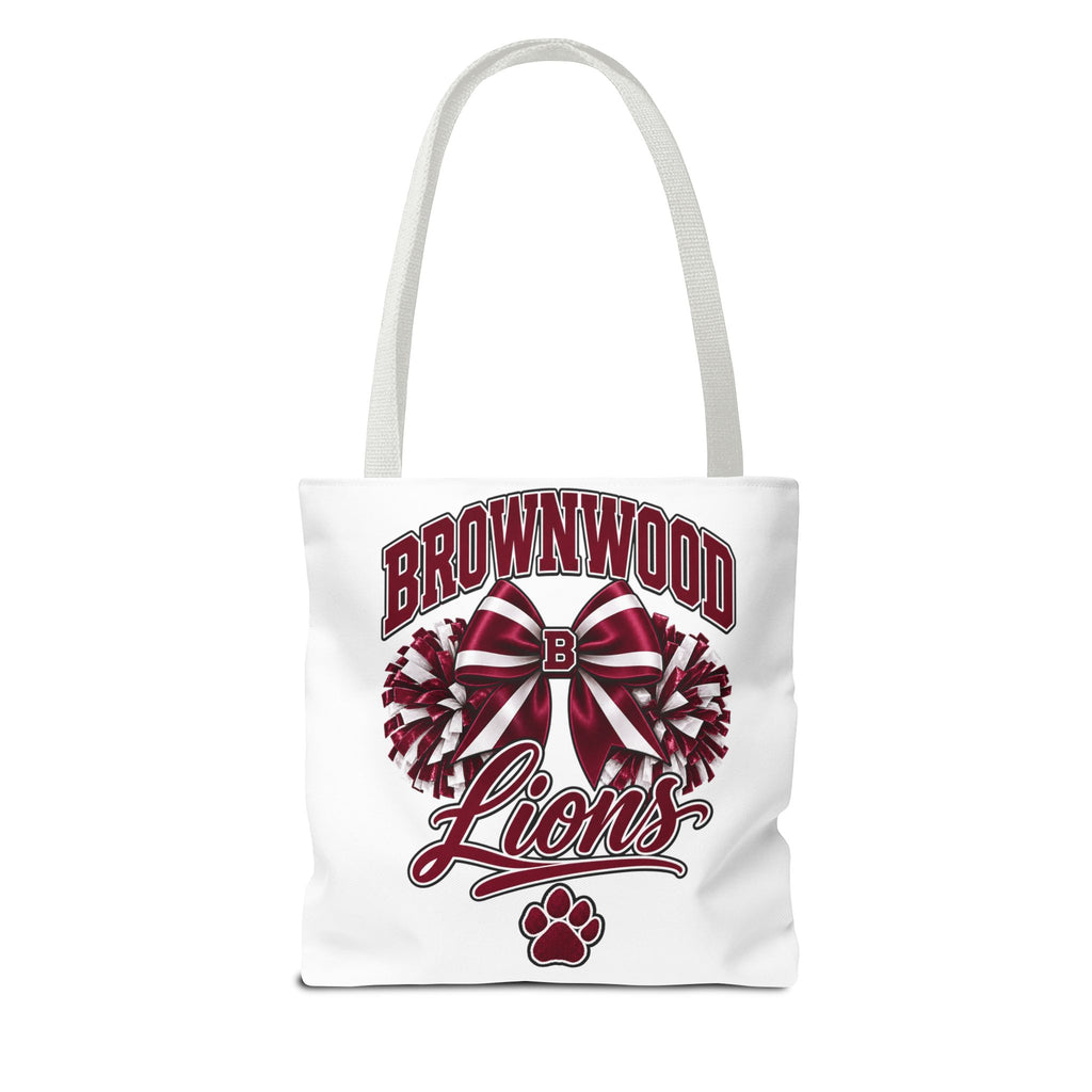 Brownwood Lions Cheer Tote Bag — School Spirit Bow & Pom-Pom Design