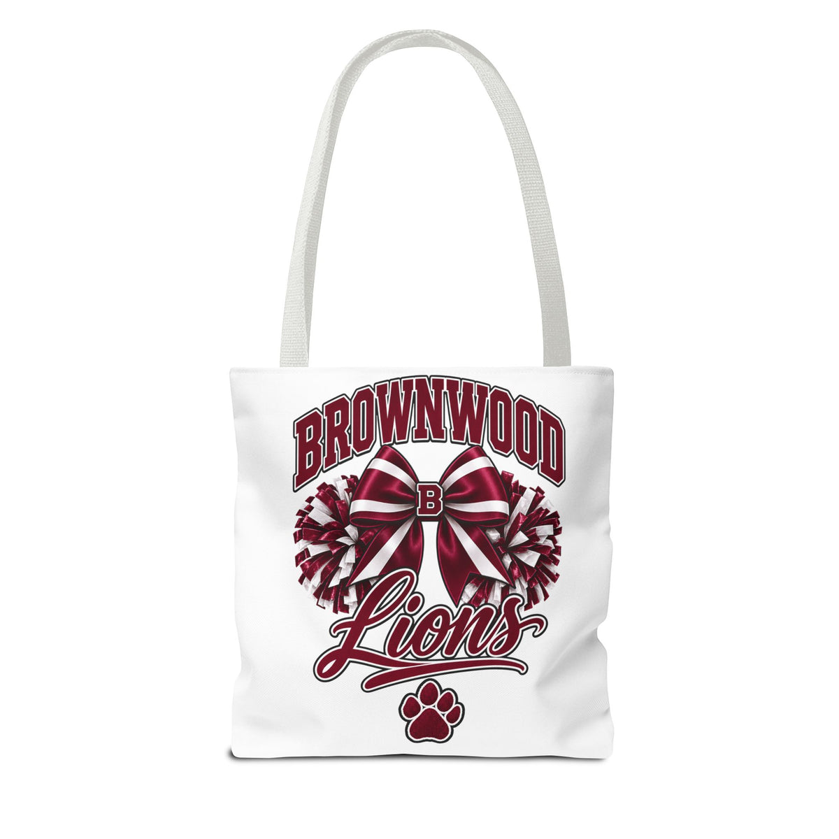 Brownwood Lions Cheer Tote Bag — School Spirit Bow & Pom-Pom Design