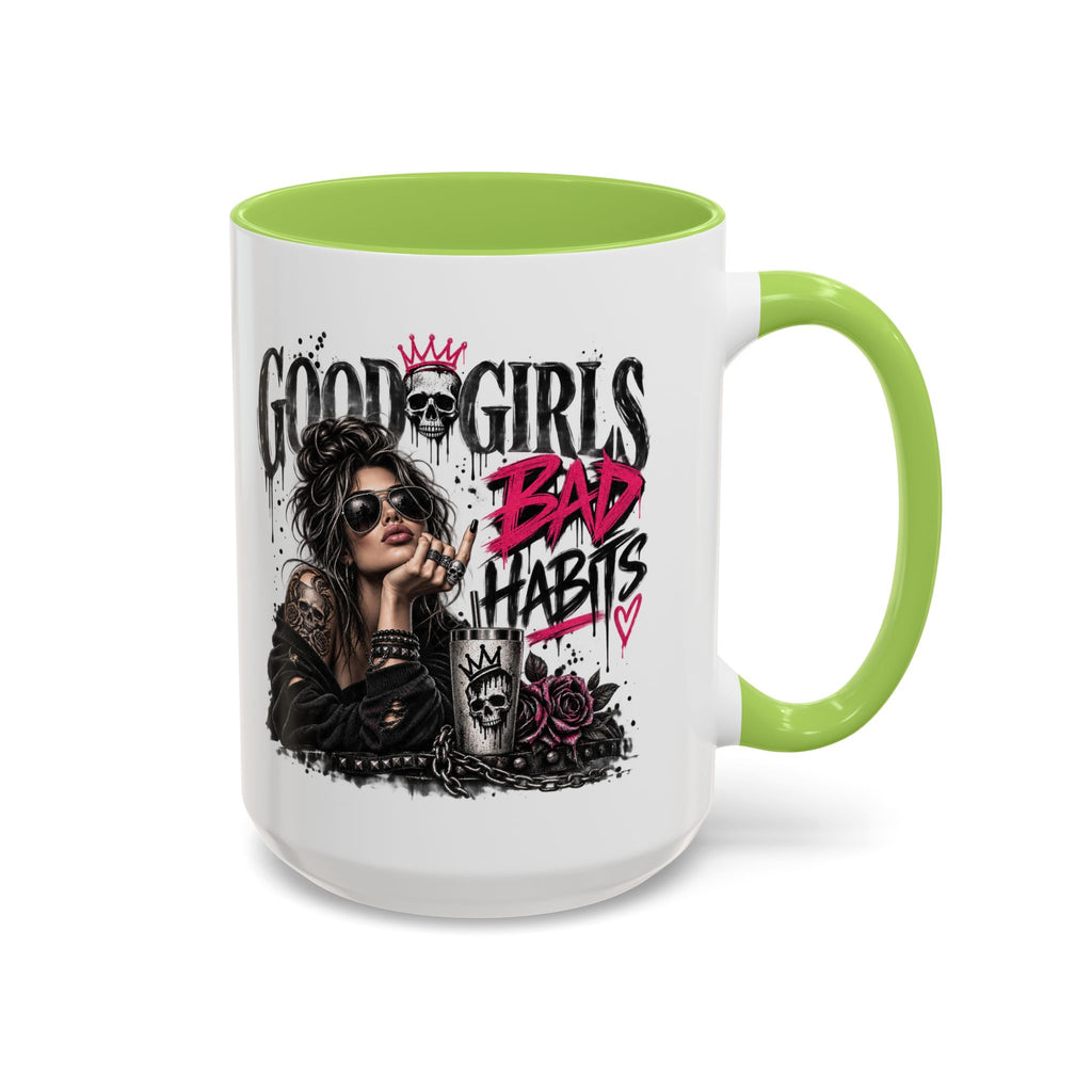 Good Girls, Bad Habits Accent Coffee Mug – Edgy Skull & Crown Design (11/15oz)