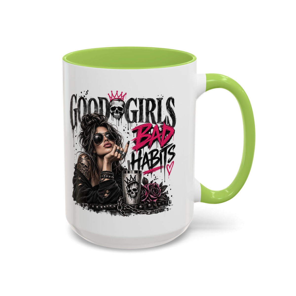 Good Girls, Bad Habits Accent Coffee Mug – Edgy Skull & Crown Design (11/15oz)