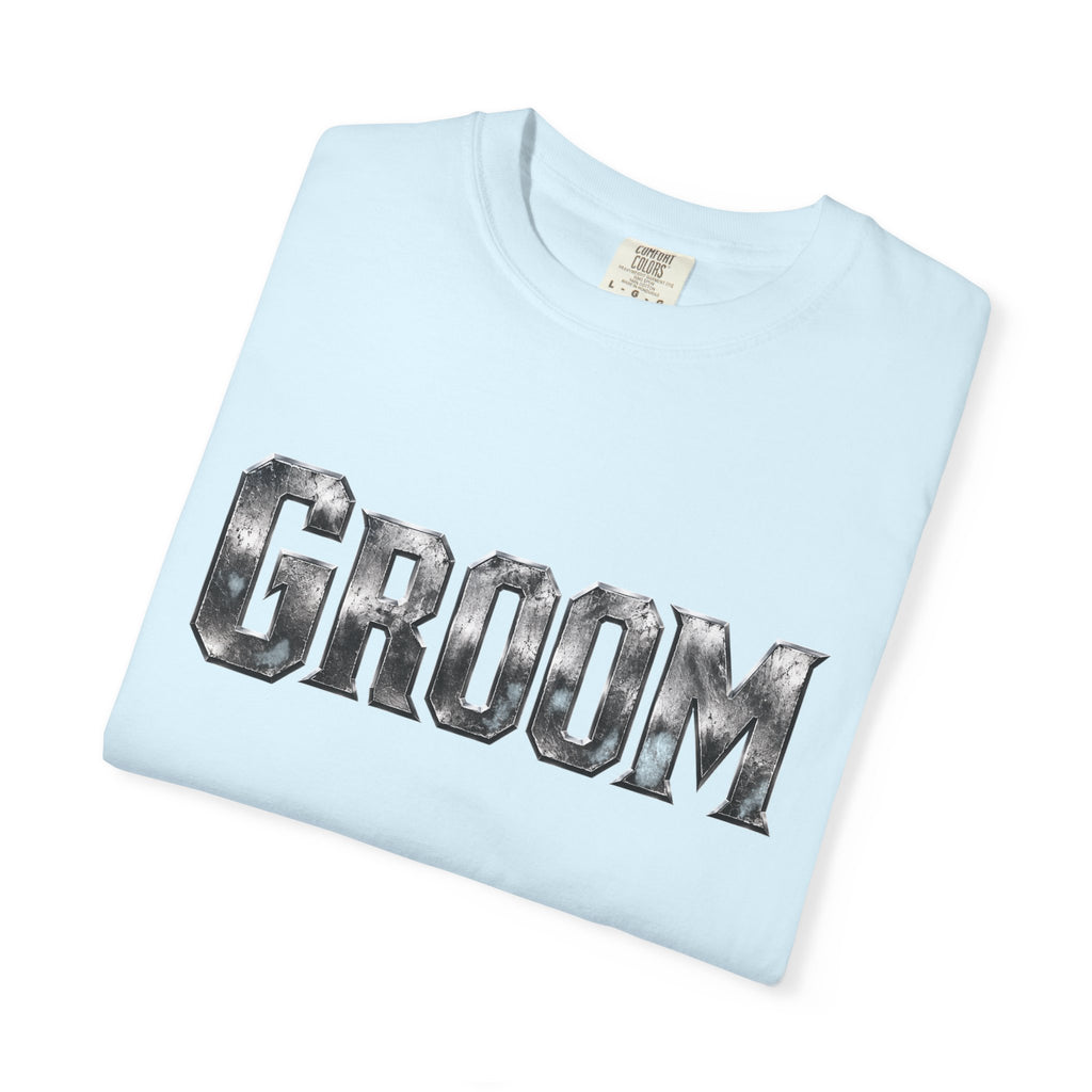 Groom Graphic T-Shirt — Metallic Lettering Wedding Tee for Grooms