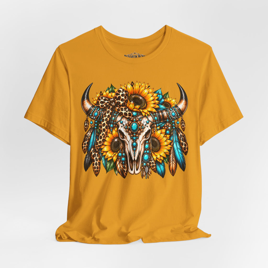Boho Buffalo Skull Sunflower T-Shirt