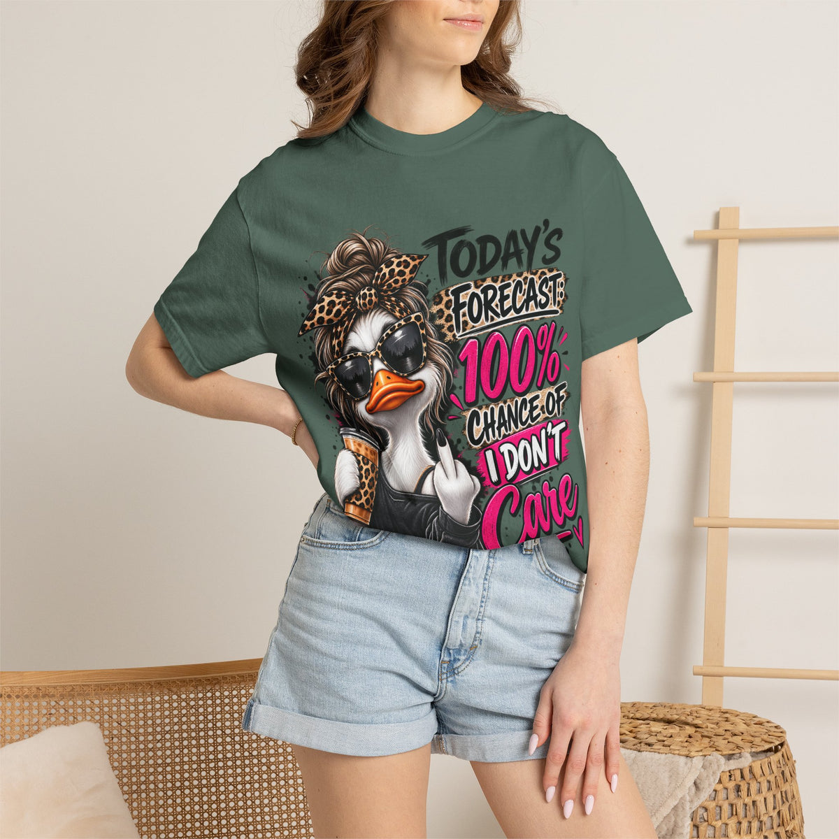 Graphic T-Shirt — "Today's Forecast: 100% Chance I Don't Care" Duck Design