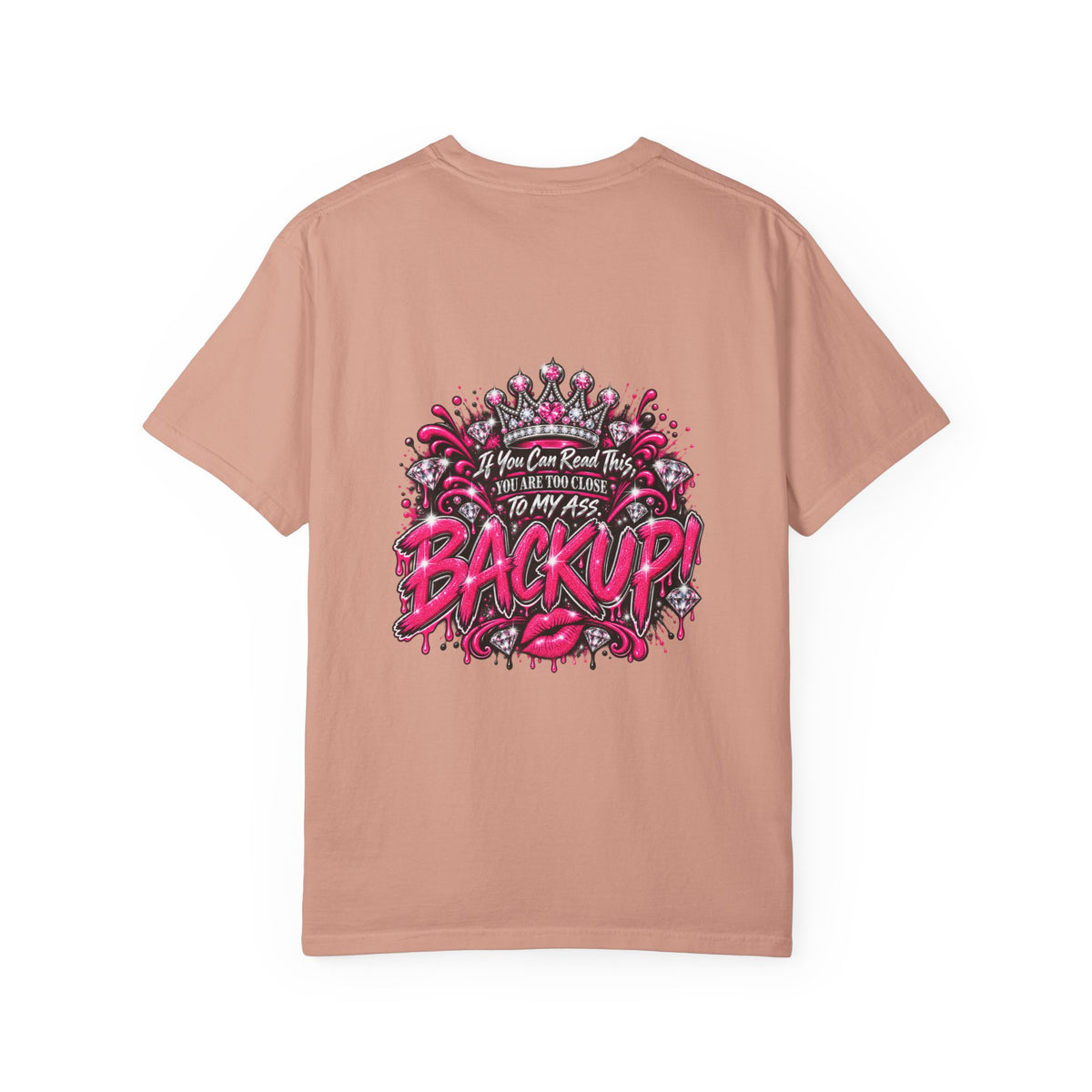 Graphic T-Shirt — Pink Lip Art & 'Backup!' Slogan Tee