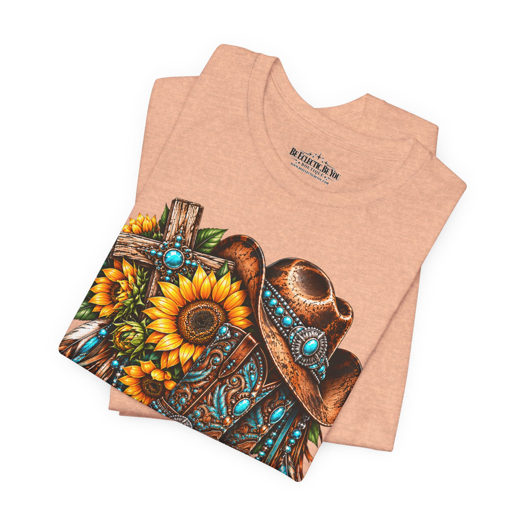 Western Cowboy Boots & Sunflowers Graphic Tee