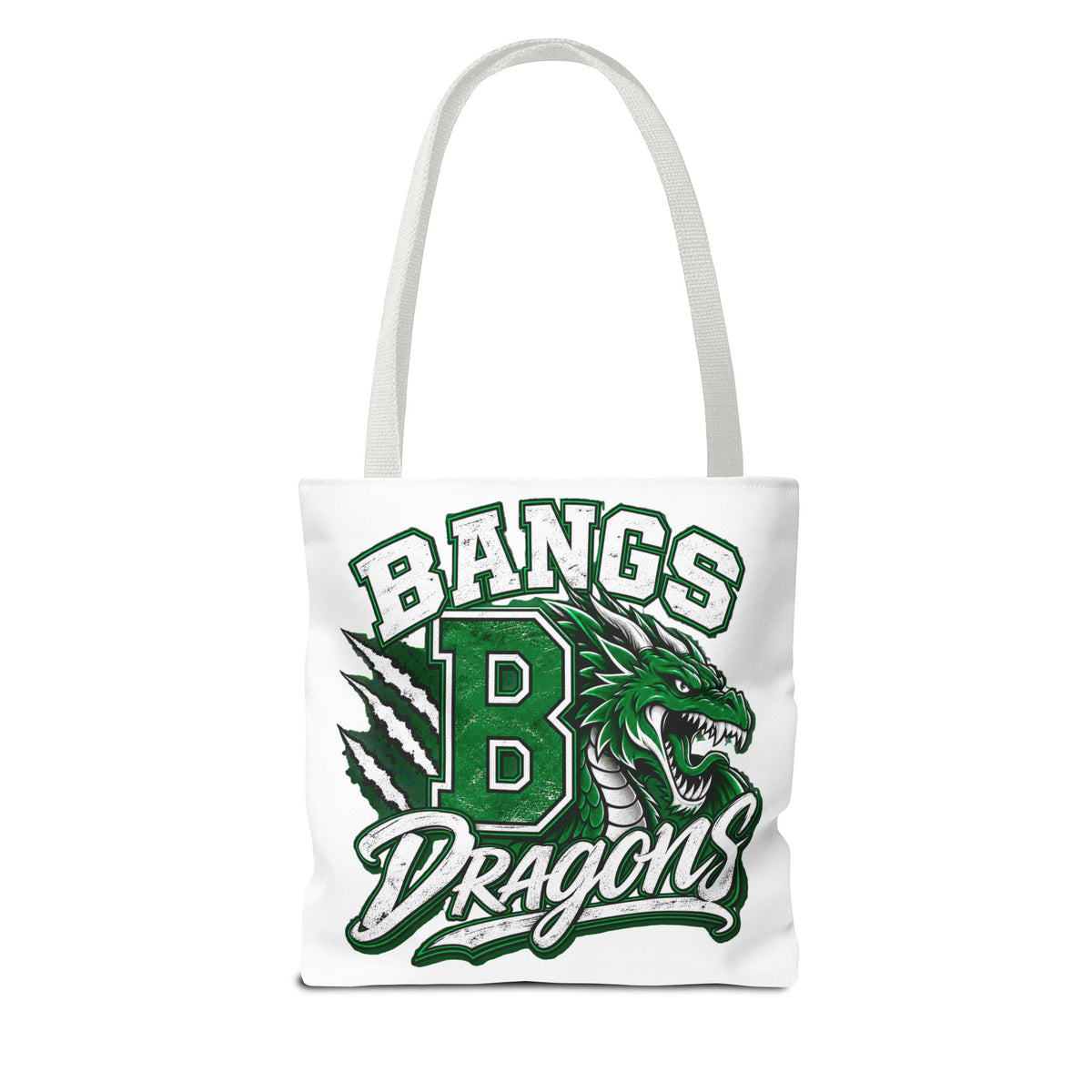 Bangs Dragons Tote Bag — Green Mascot Dragon School Spirit Tote