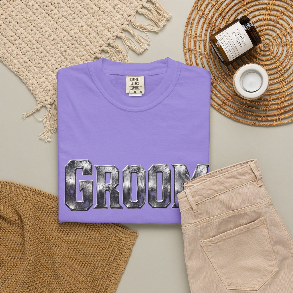Groom Graphic T-Shirt — Metallic Lettering Wedding Tee for Grooms