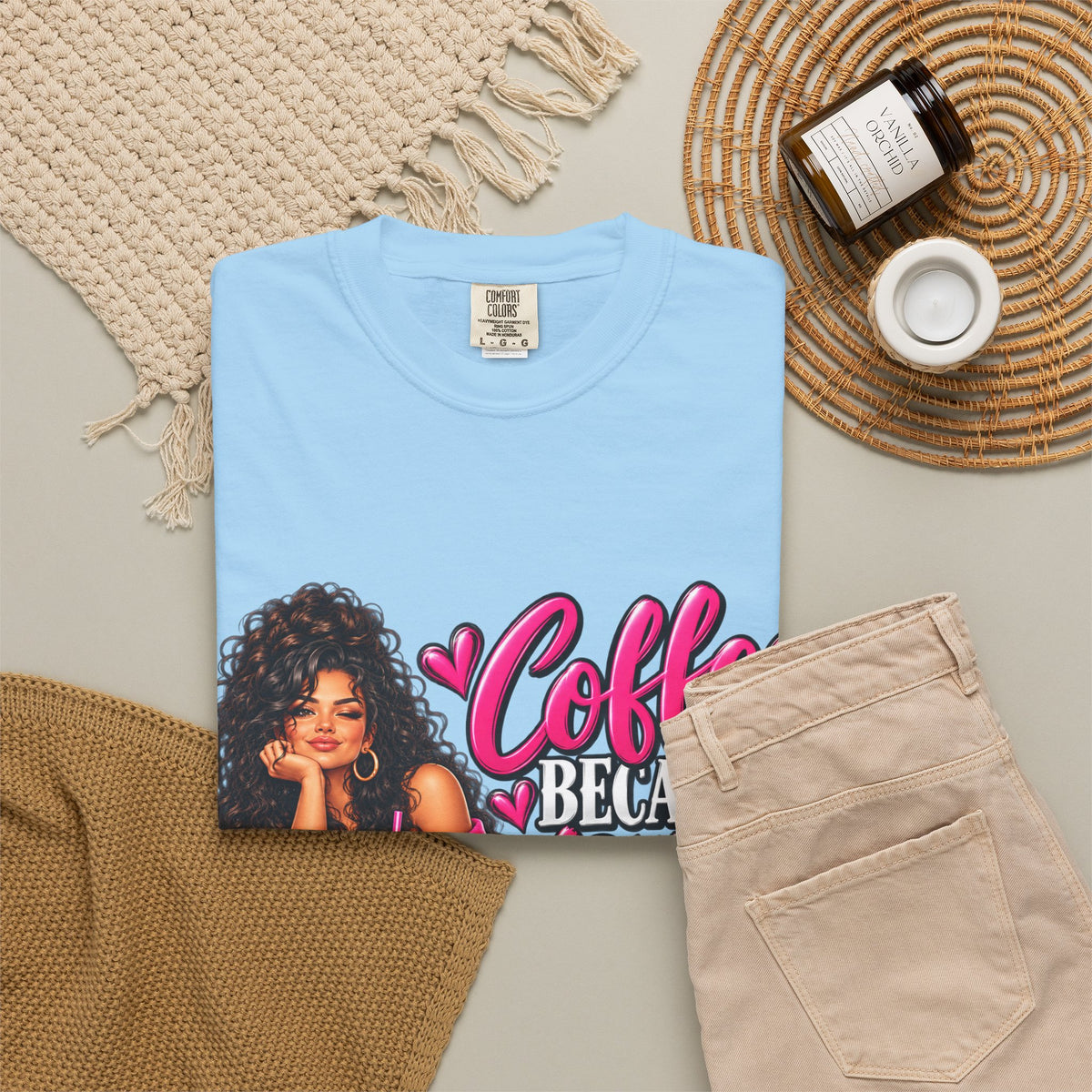 T-Shirt — "Coffee Because Adulting Is Hard" Graphic Tee (Cute Girl Illustration)