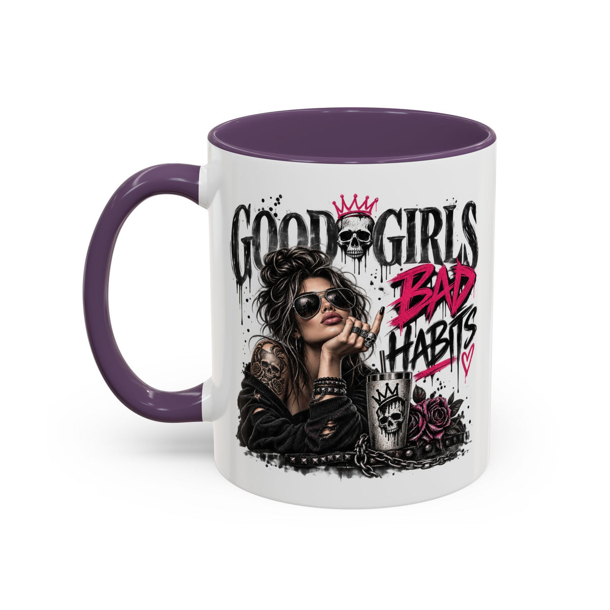 Good Girls, Bad Habits Accent Coffee Mug – Edgy Skull & Crown Design (11/15oz)