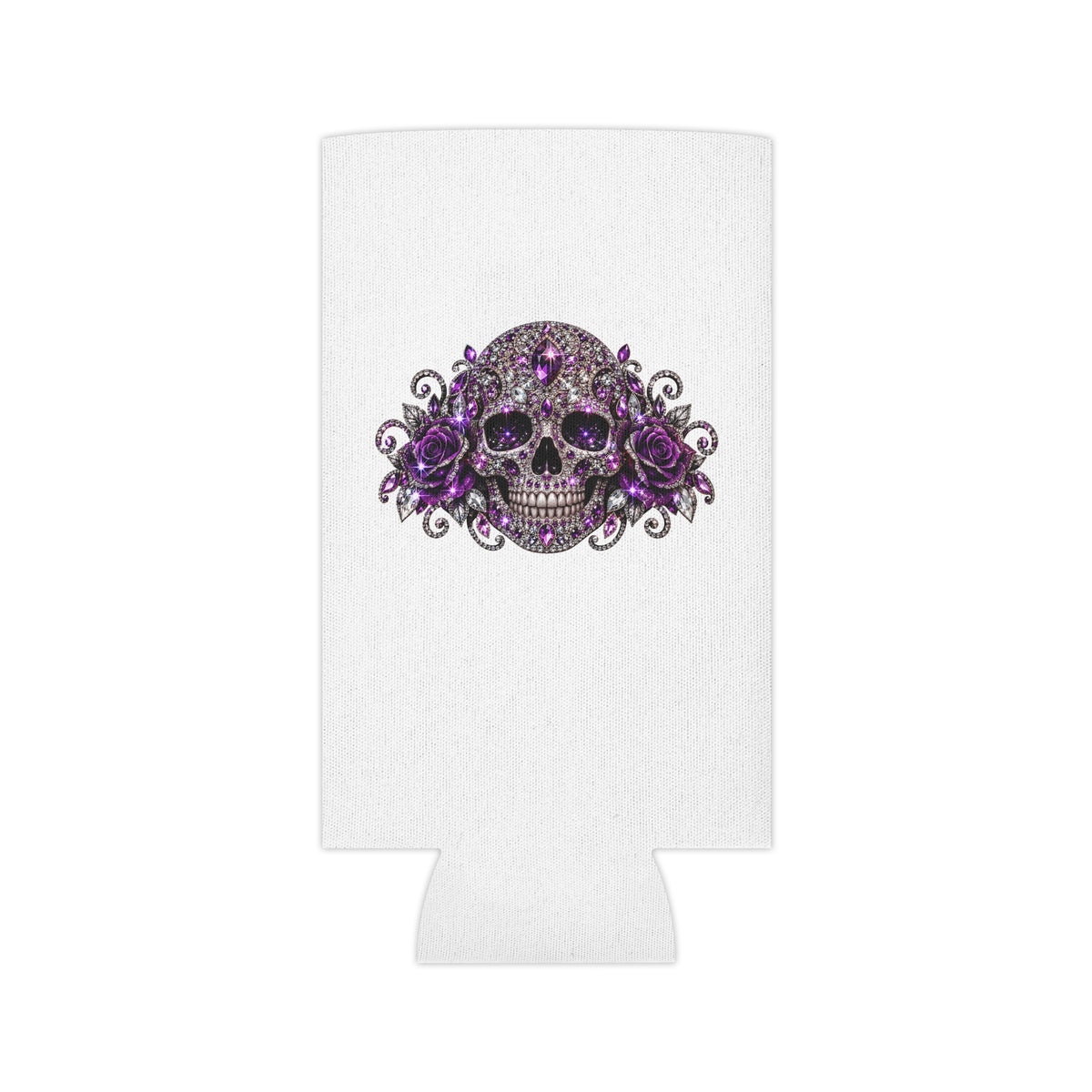 Purple Rhinestone Skull Can Cooler – Floral Gothic Beverage Koozie