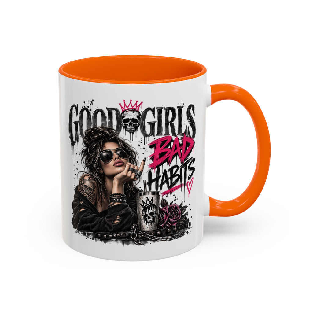 Good Girls, Bad Habits Accent Coffee Mug – Edgy Skull & Crown Design (11/15oz)