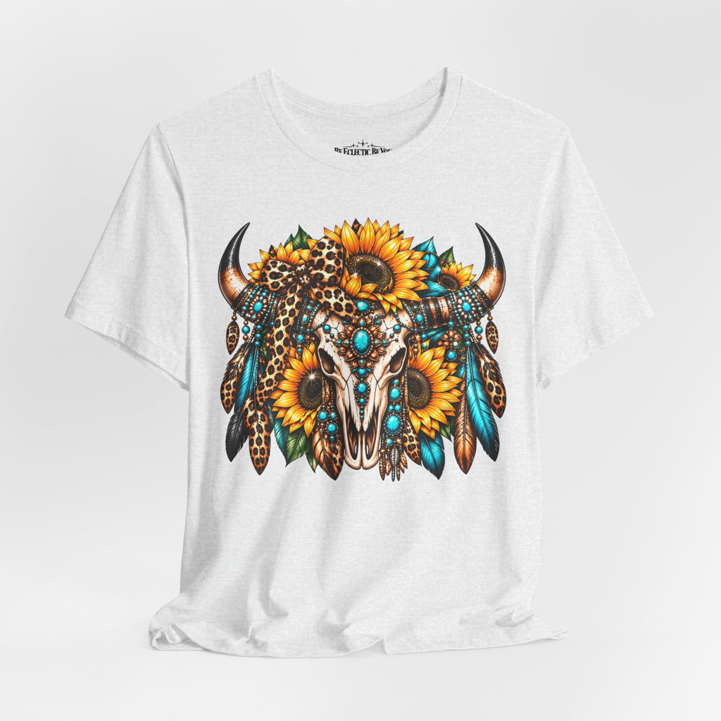 Boho Buffalo Skull Sunflower T-Shirt