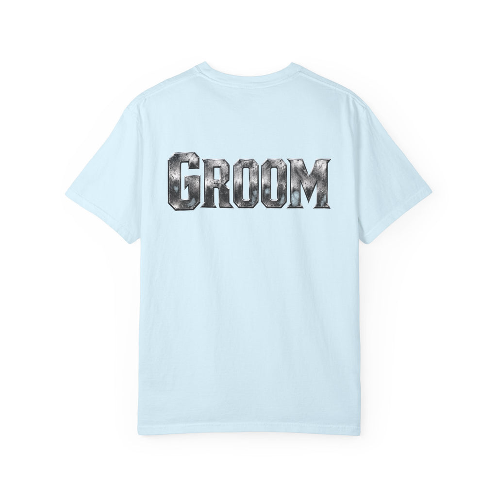 Groom Graphic T-Shirt — Metallic Lettering Wedding Tee for Grooms