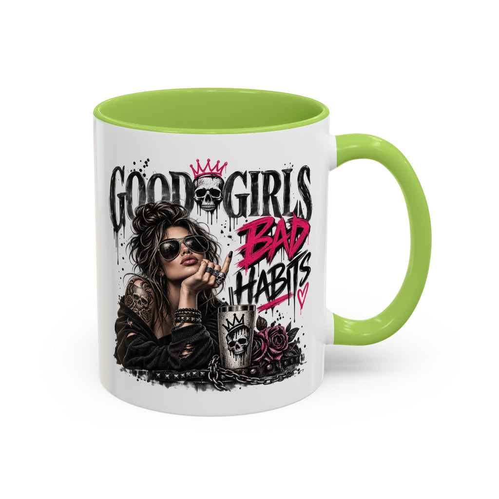 Good Girls, Bad Habits Accent Coffee Mug – Edgy Skull & Crown Design (11/15oz)