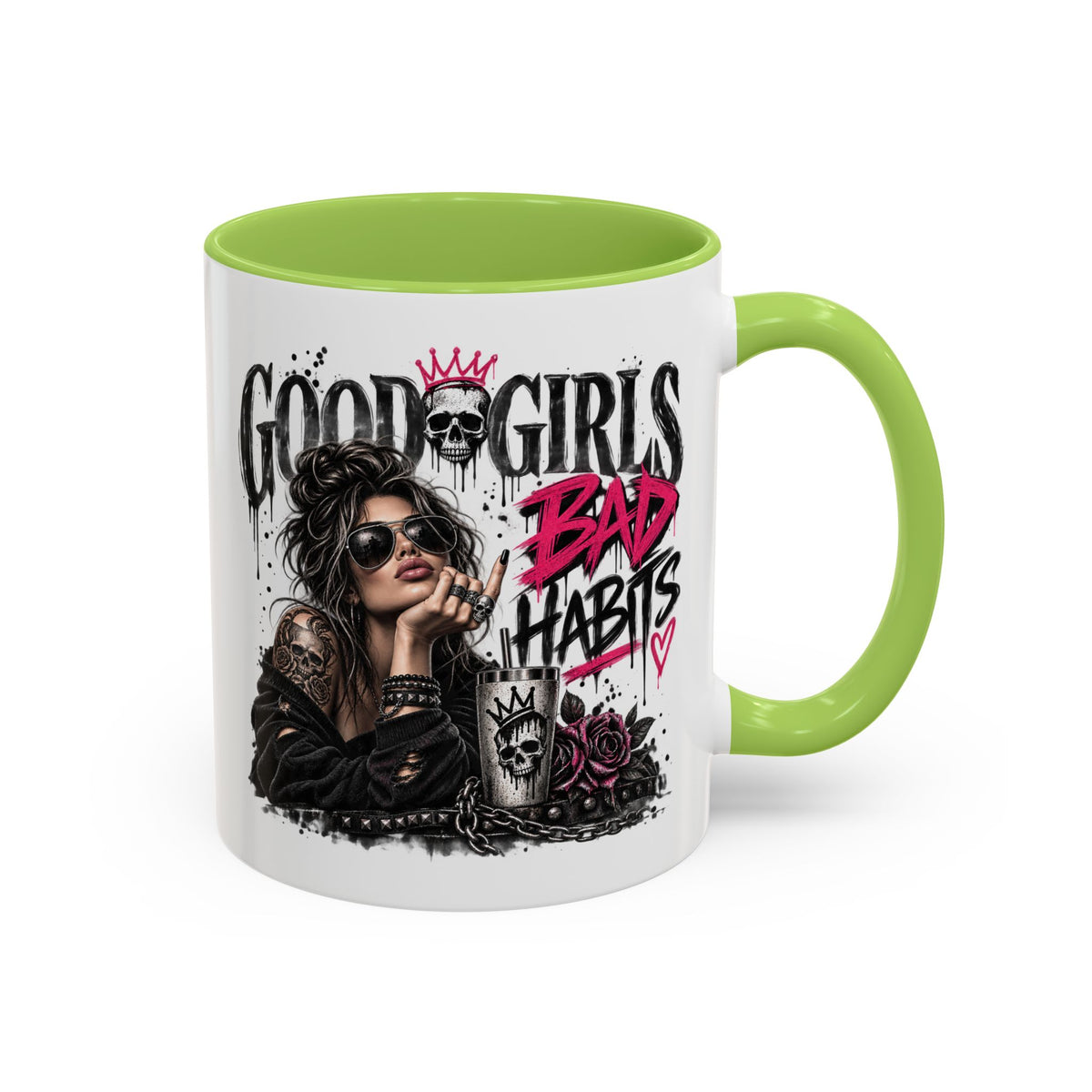 Good Girls, Bad Habits Accent Coffee Mug – Edgy Skull & Crown Design (11/15oz)