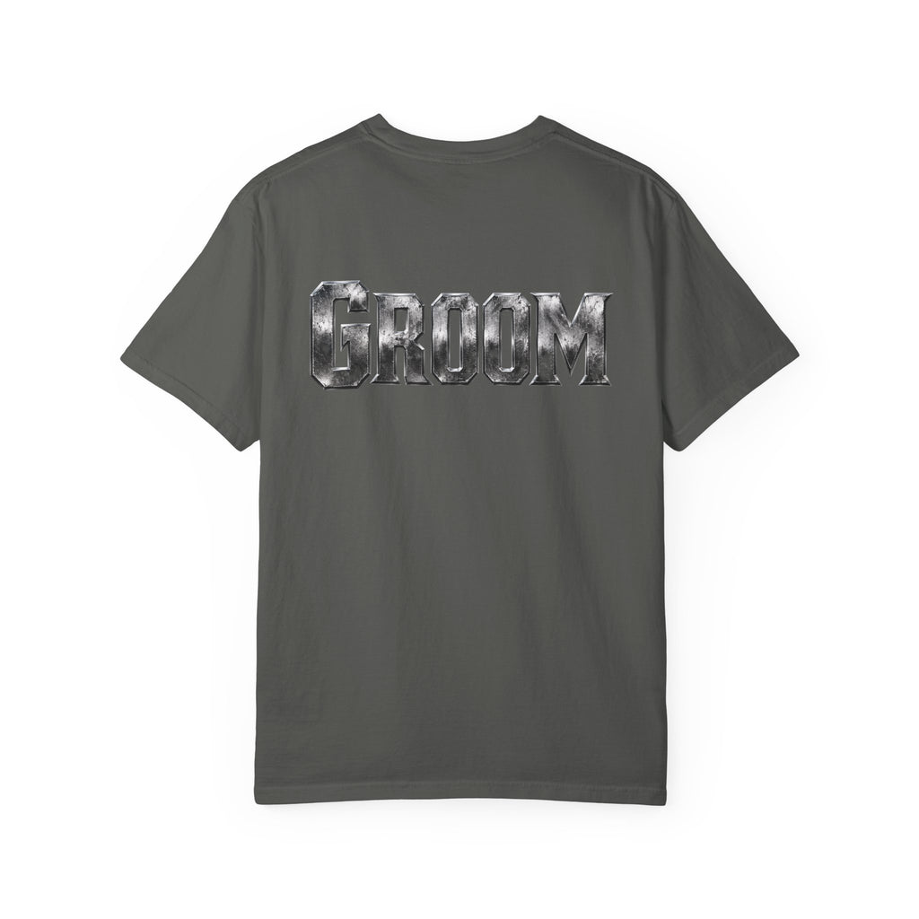 Groom Graphic T-Shirt — Metallic Lettering Wedding Tee for Grooms