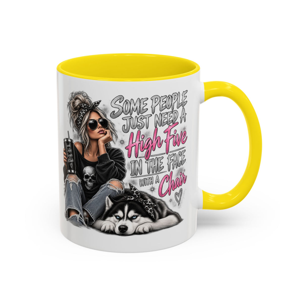 Some People Just Need a High Five Mug – Funny Husky Dog & Sassy Woman Accent Coffee Mug