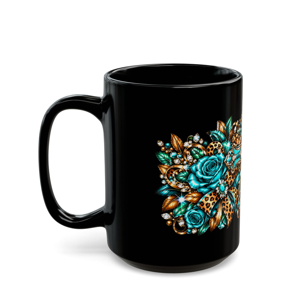 Turquoise Leopard Rose Ornate Mug