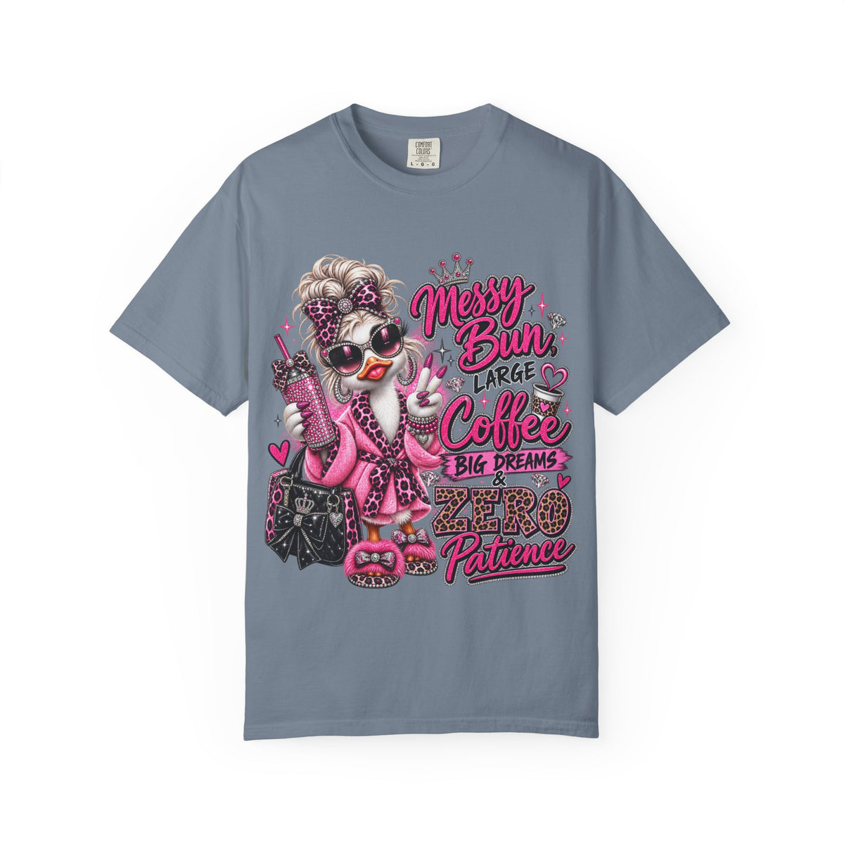 Messy Bun, Big Coffee, Zero Patience T-Shirt — Funny Graphic Tee for Moms & Busy Women