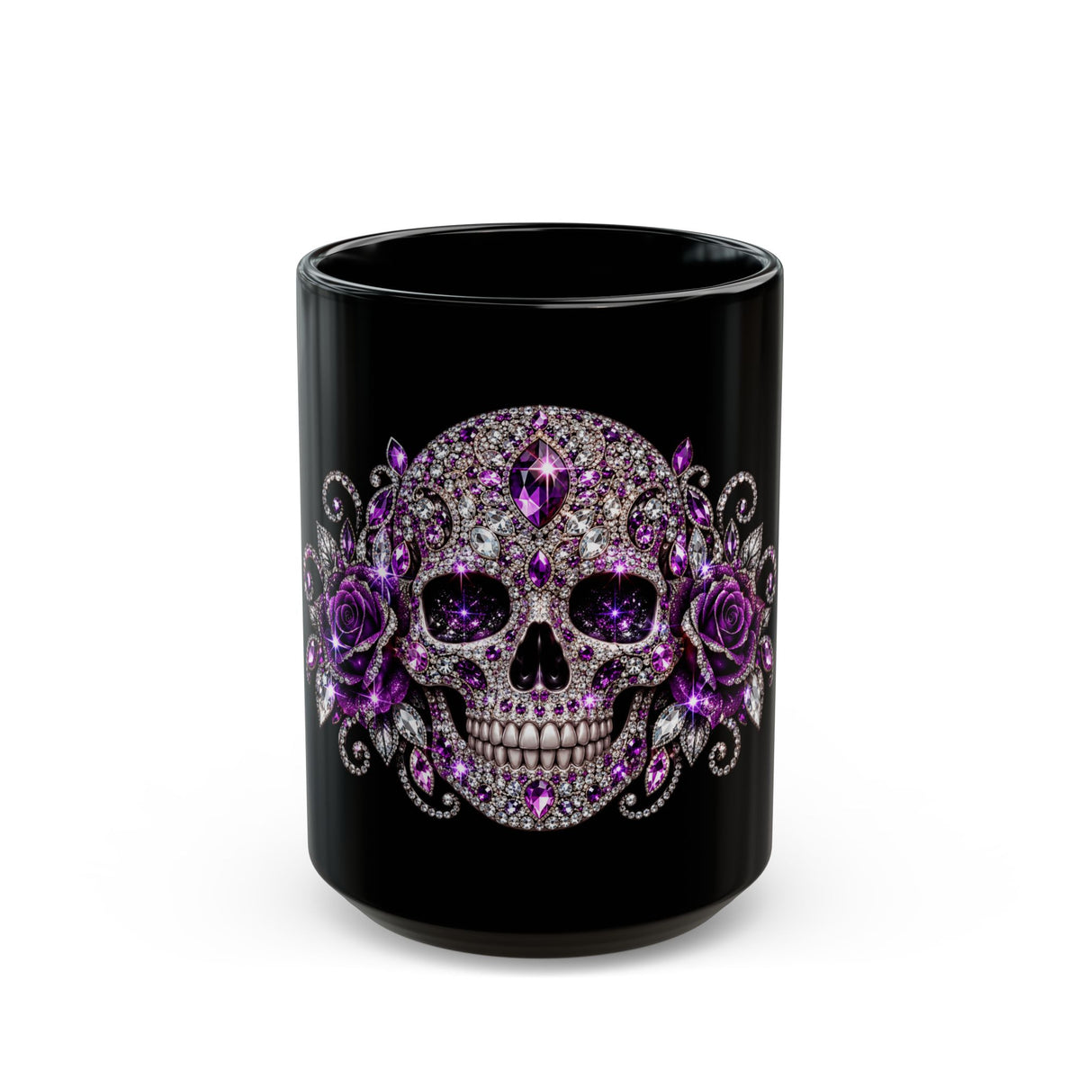 Black Mug — Purple Rhinestone Sugar Skull Mug (11oz/15oz)