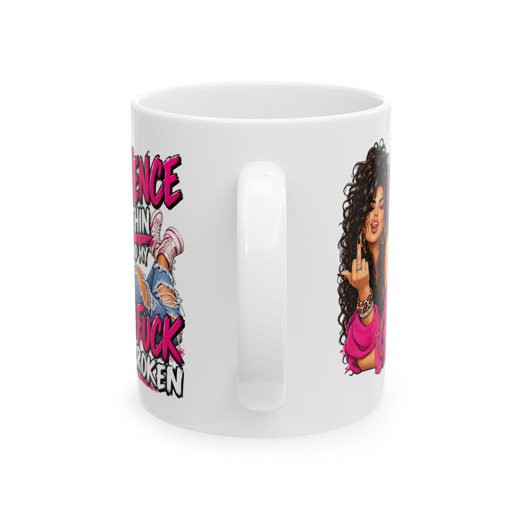 Sassy Middle Finger Ceramic Mug (11oz/15oz) – "My Patience is Thin, My Give a Damn Is Broken" Coffee Cup