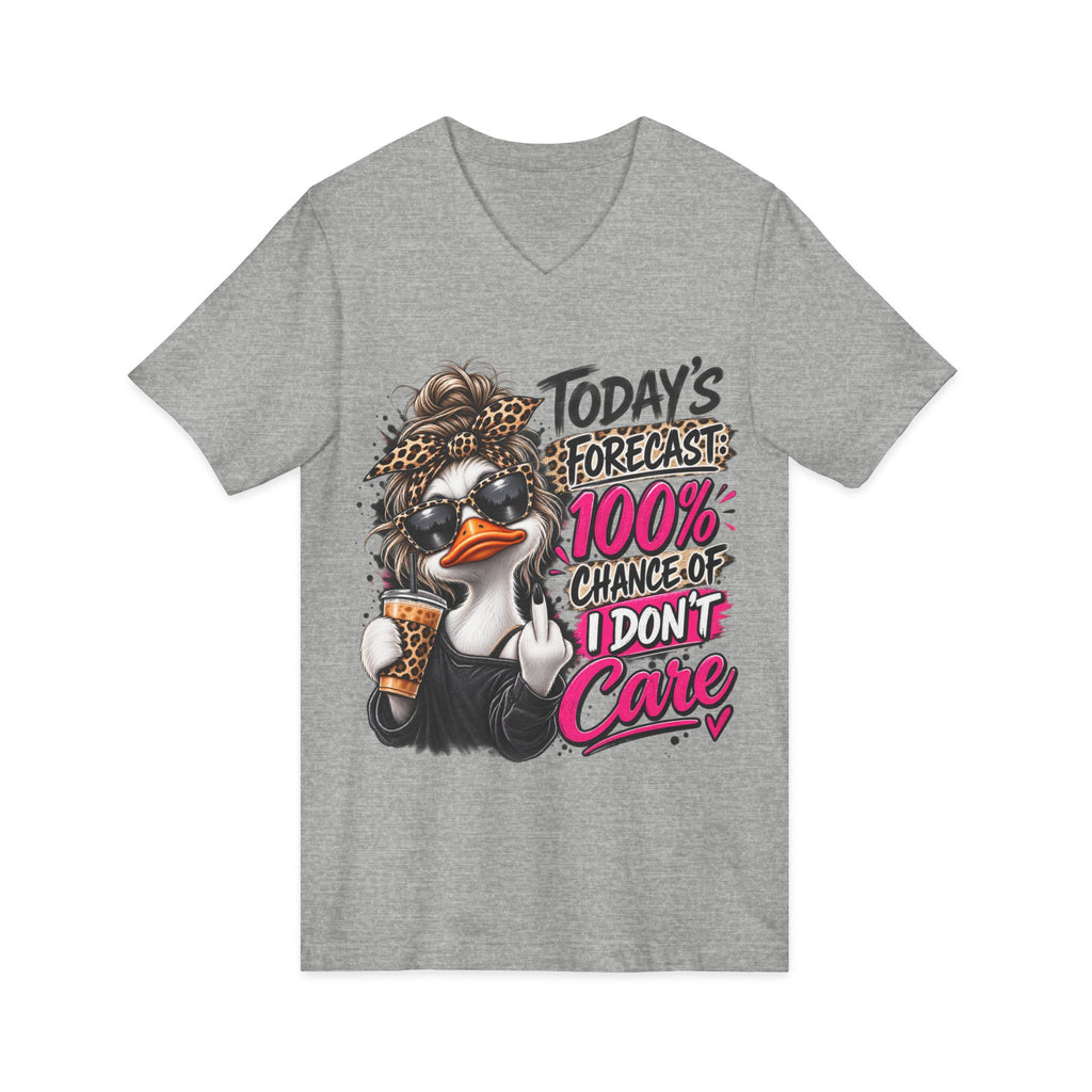 I Don't Care Duck V-Neck Tee — 100% Chance I Don't Care Graphic Shirt