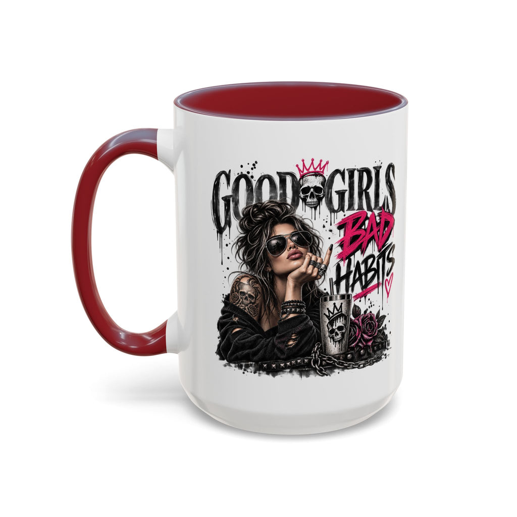 Good Girls, Bad Habits Accent Coffee Mug – Edgy Skull & Crown Design (11/15oz)