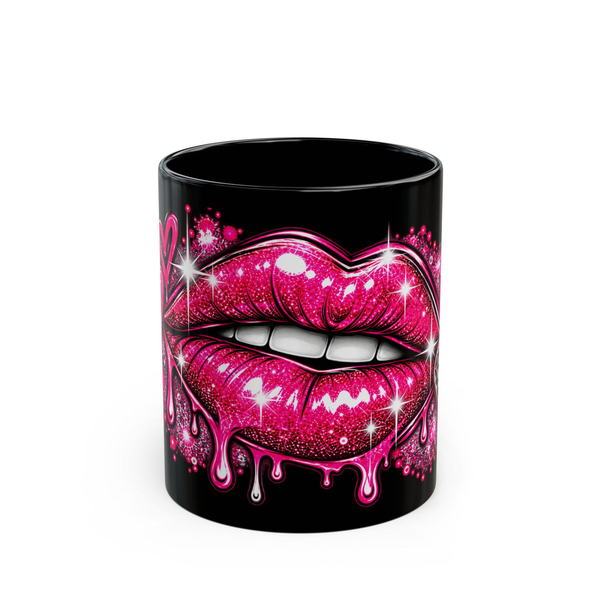 Pink Dripping Lips Diamond Mug – Glamorous Sparkle Coffee Cup (11oz/15oz)