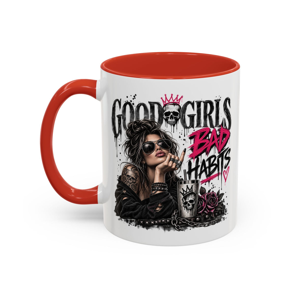 Good Girls, Bad Habits Accent Coffee Mug – Edgy Skull & Crown Design (11/15oz)
