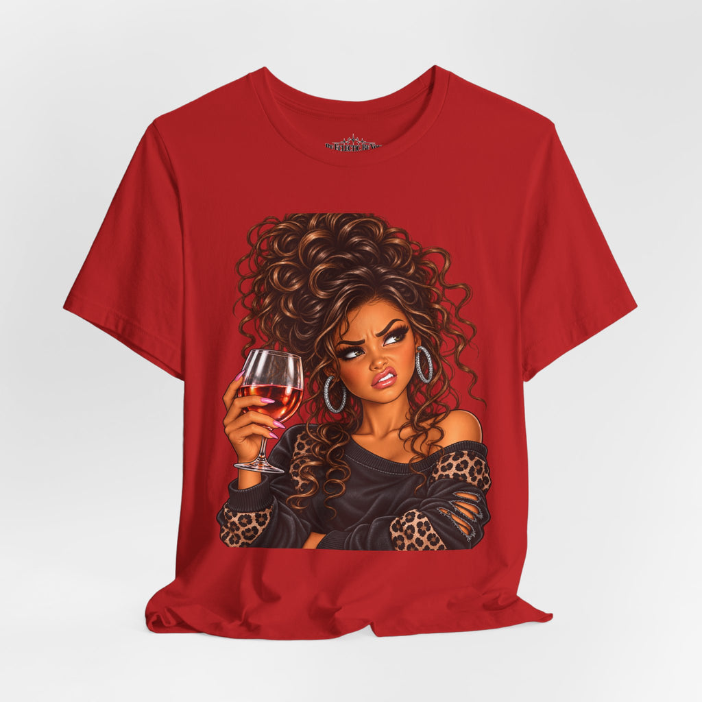 Curly Hair Wine Lover Graphic T-Shirt