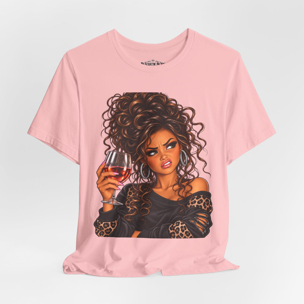 Curly Hair Wine Lover Graphic T-Shirt