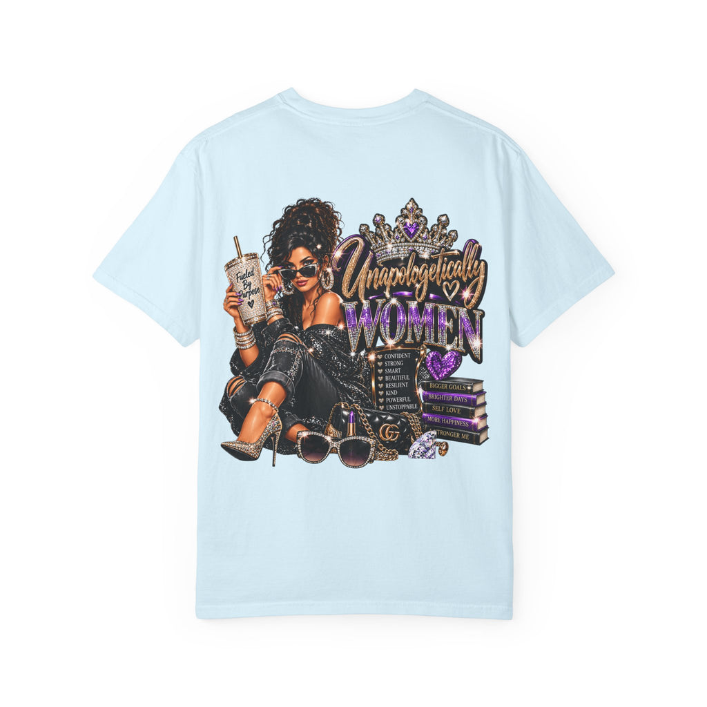 Unapologetically Women T-Shirt — Empowerment Graphic Tee with Crown, Books & Fashion Illustration