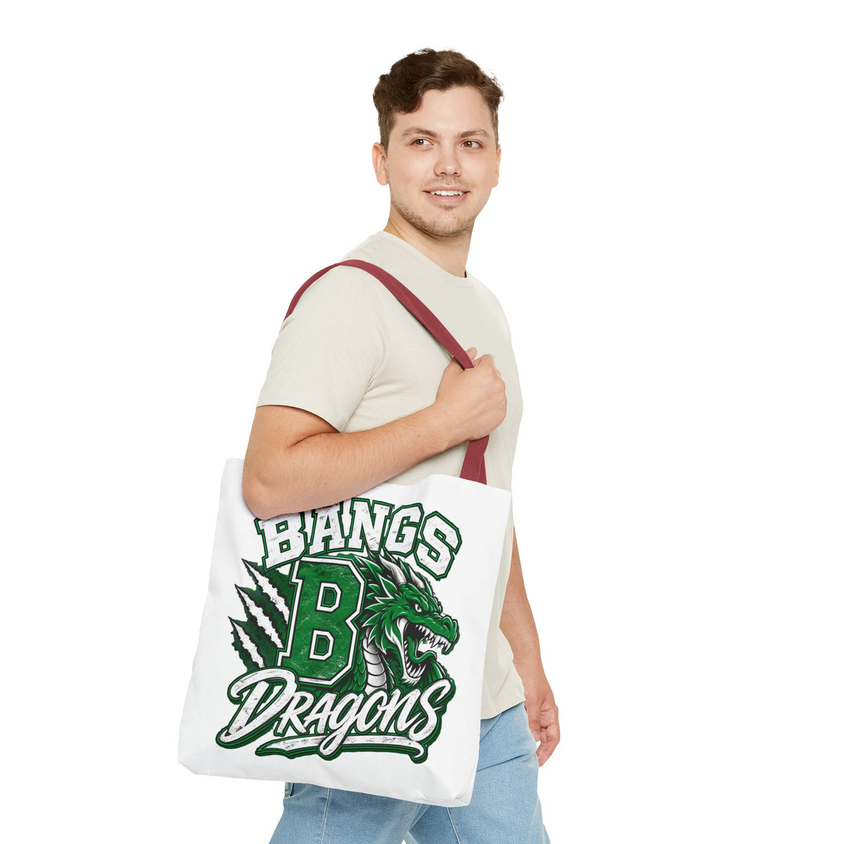 Bangs Dragons Tote Bag — Green Mascot Dragon School Spirit Tote