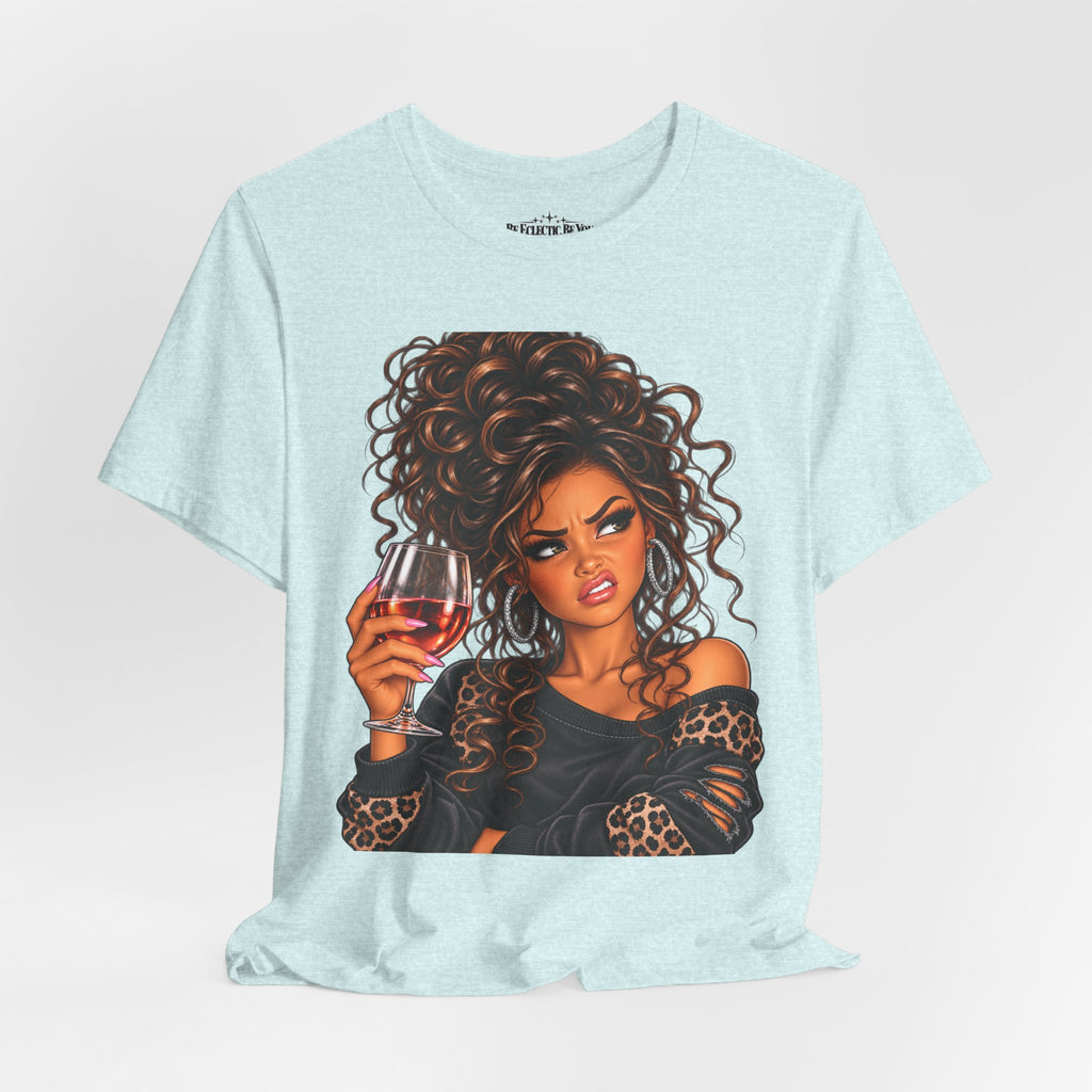 Curly Hair Wine Lover Graphic T-Shirt
