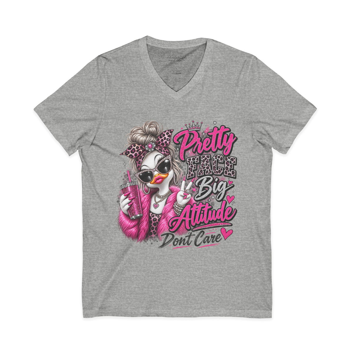 Pretty Duck Graphic V-Neck Tee — "Pretty Bigger Attitude Don’t Care"