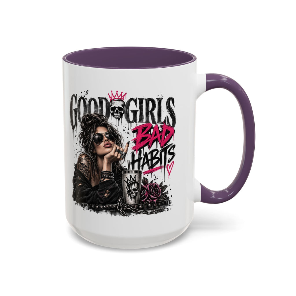 Good Girls, Bad Habits Accent Coffee Mug – Edgy Skull & Crown Design (11/15oz)