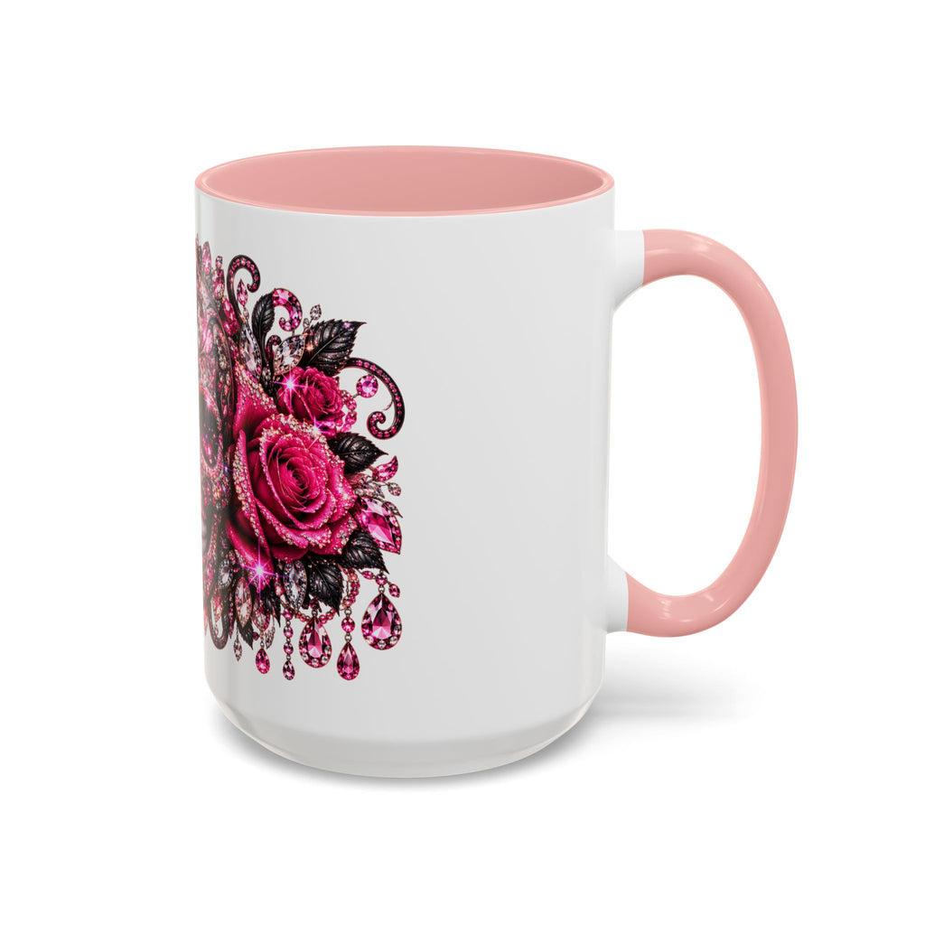 Pink Rhinestone Sugar Skull Coffee Mug – Day of the Dead Floral Accent Mug