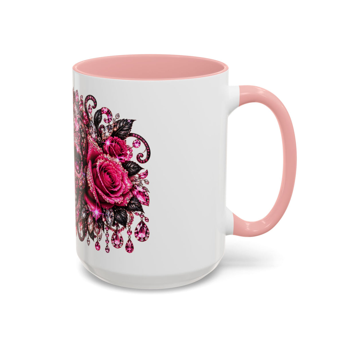 Pink Rhinestone Sugar Skull Coffee Mug – Day of the Dead Floral Accent Mug
