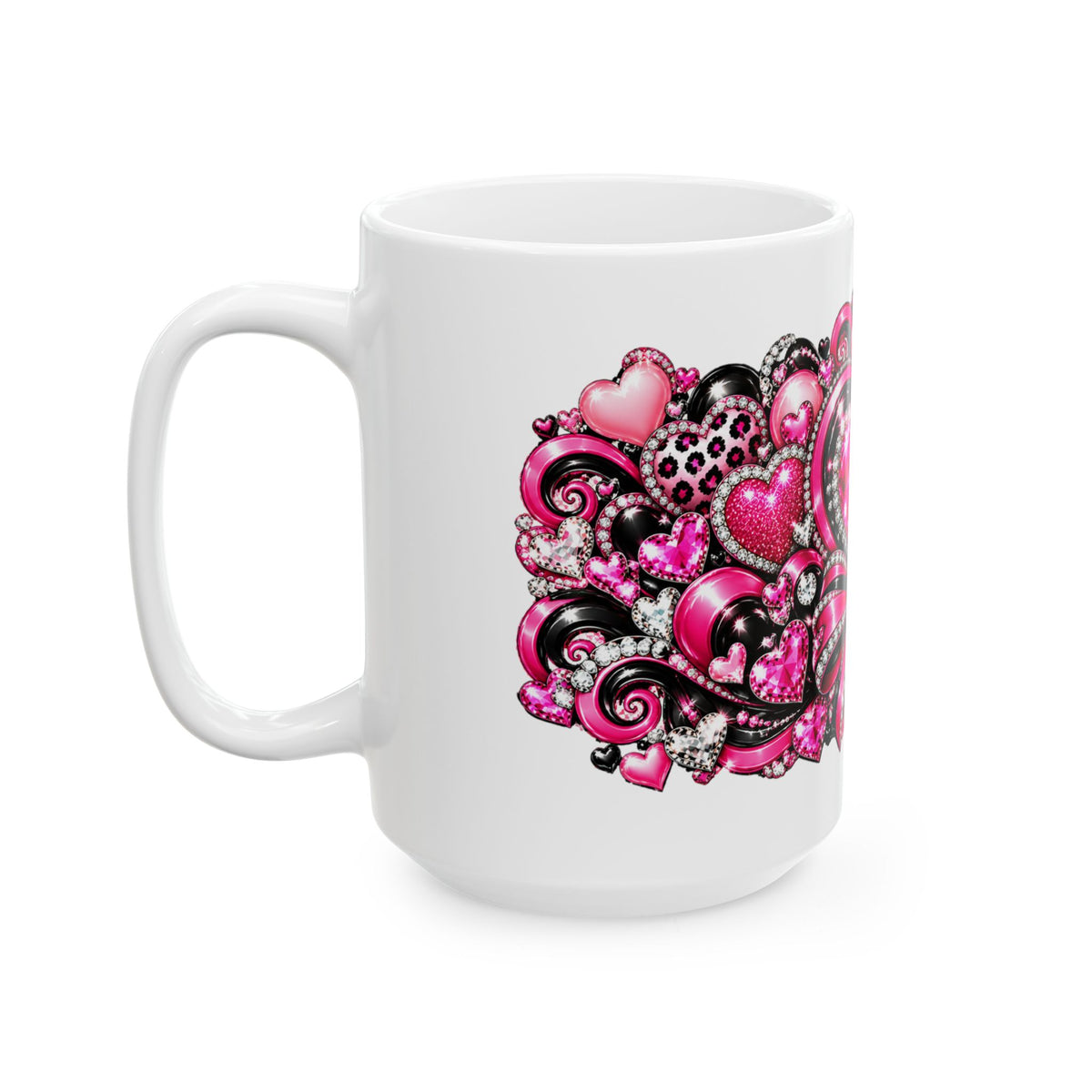 Pink Rhinestone Heart Love Ceramic Mug