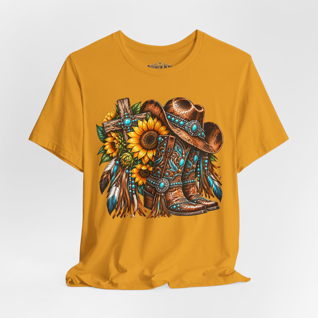 Western Cowboy Boots & Sunflowers Graphic Tee