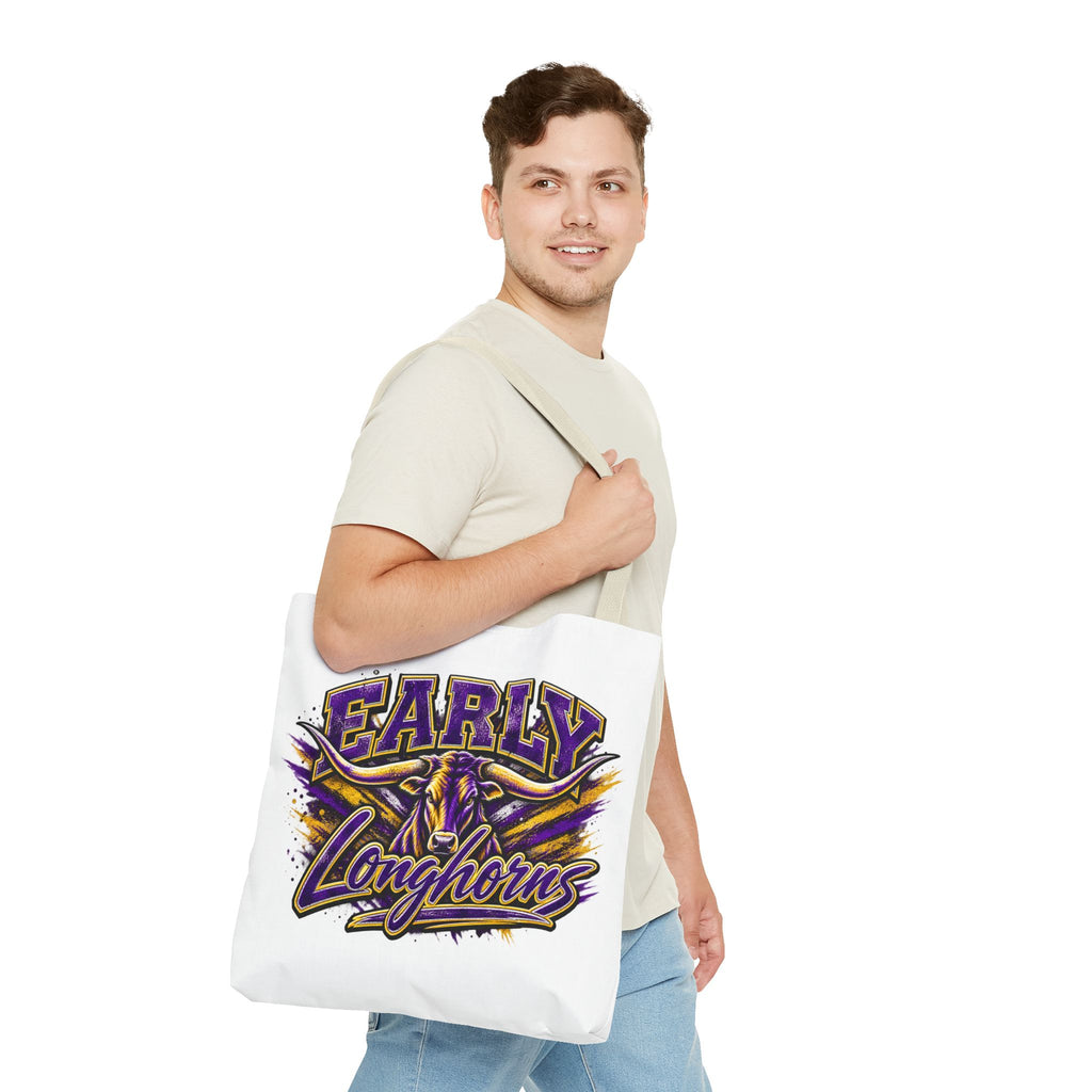 Early Longhorns Graphic Tote Bag – School Spirit Purple & Gold