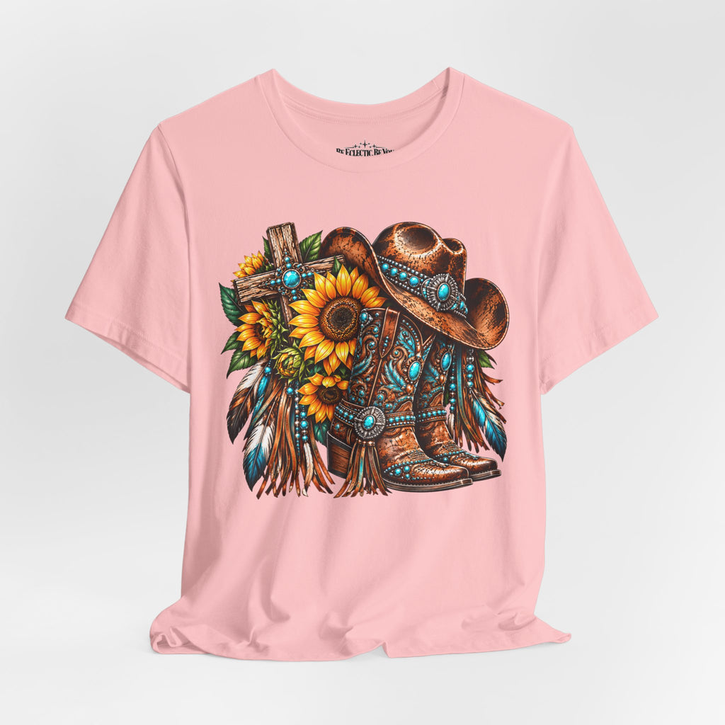 Western Cowboy Boots & Sunflowers Graphic Tee