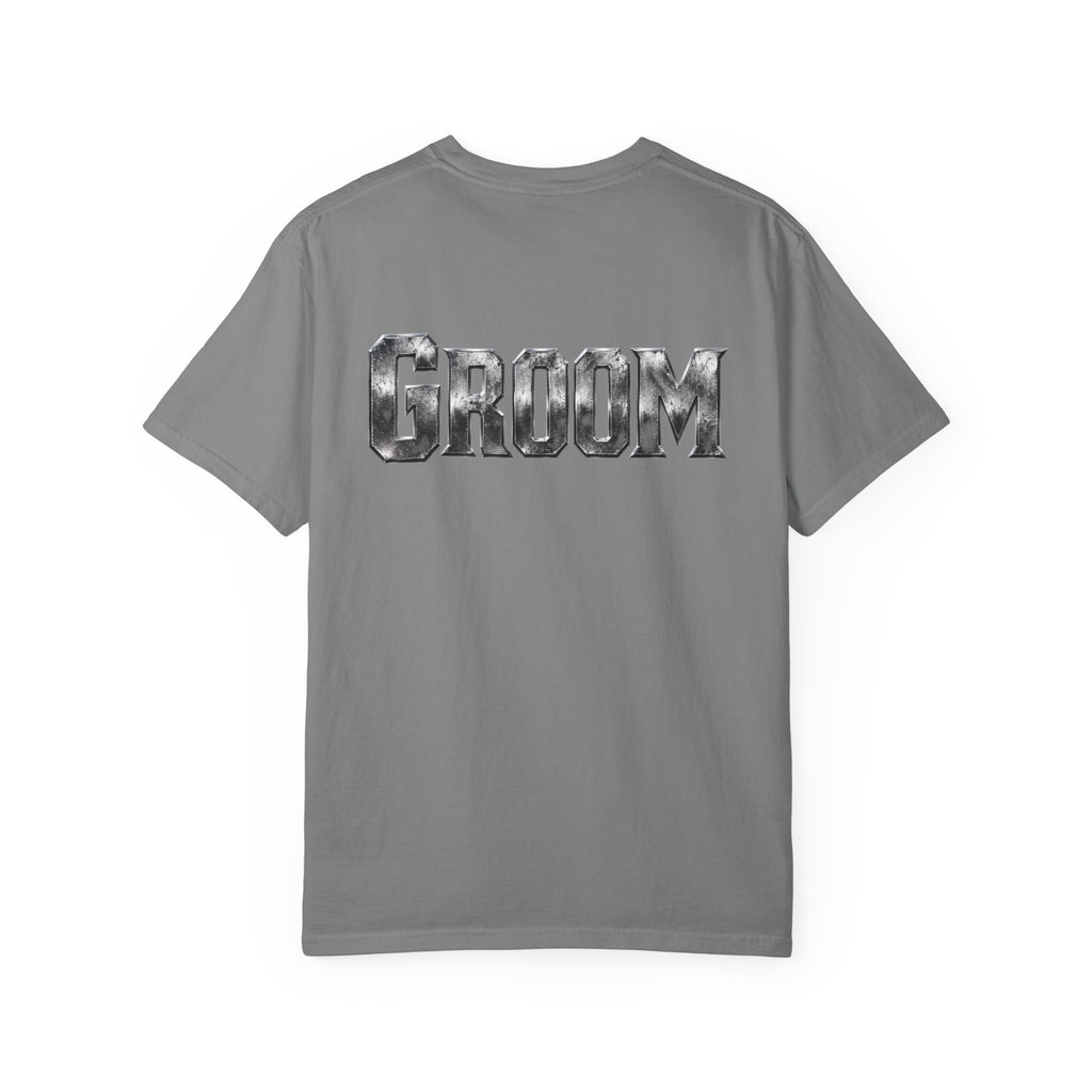 Groom Graphic T-Shirt — Metallic Lettering Wedding Tee for Grooms