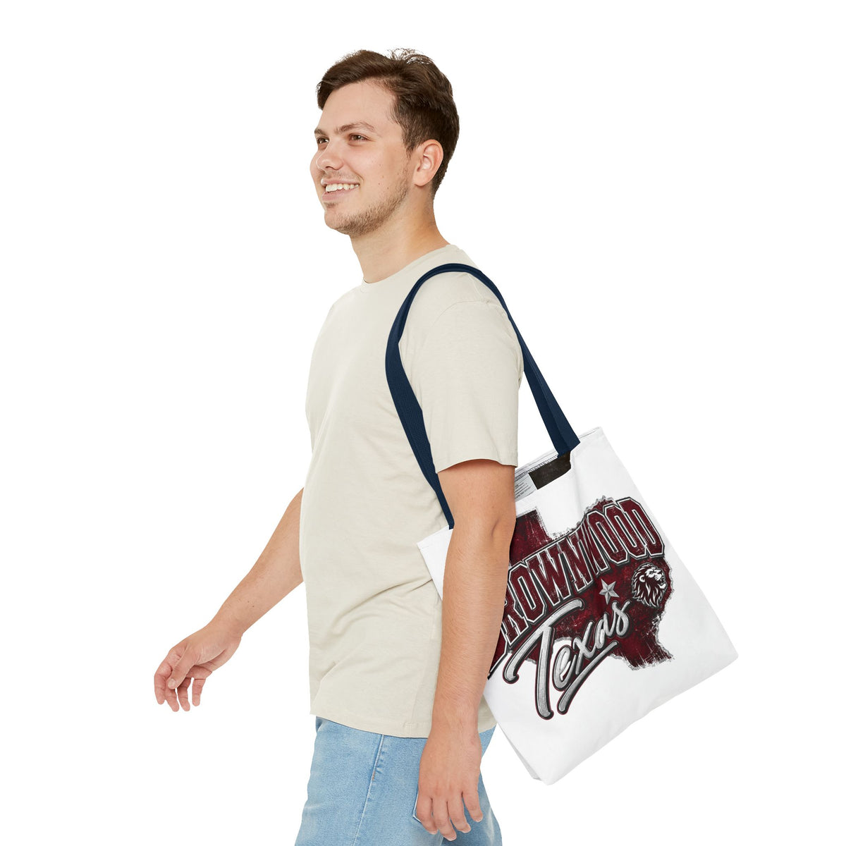 Brownwood Texas Tote Bag — Vintage State Outline & Lion Graphic