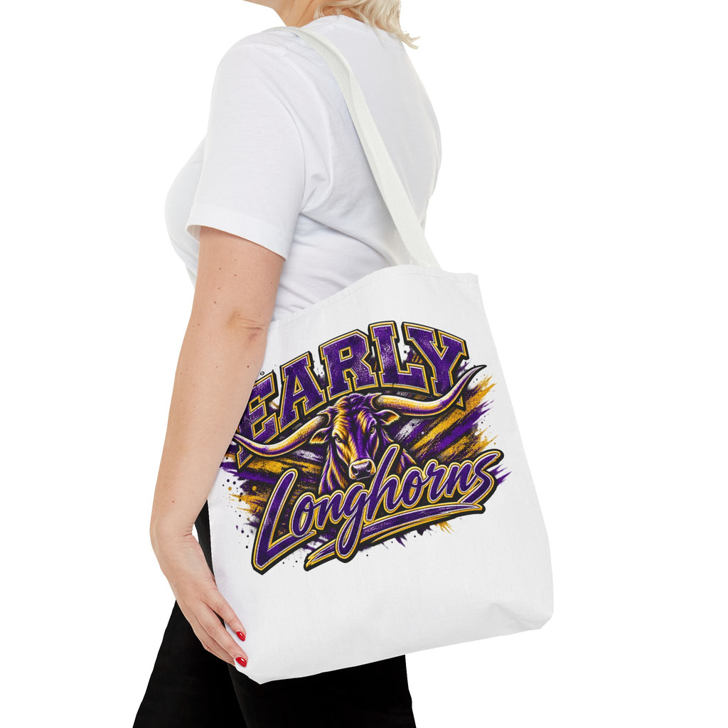 Early Longhorns Graphic Tote Bag – School Spirit Purple & Gold
